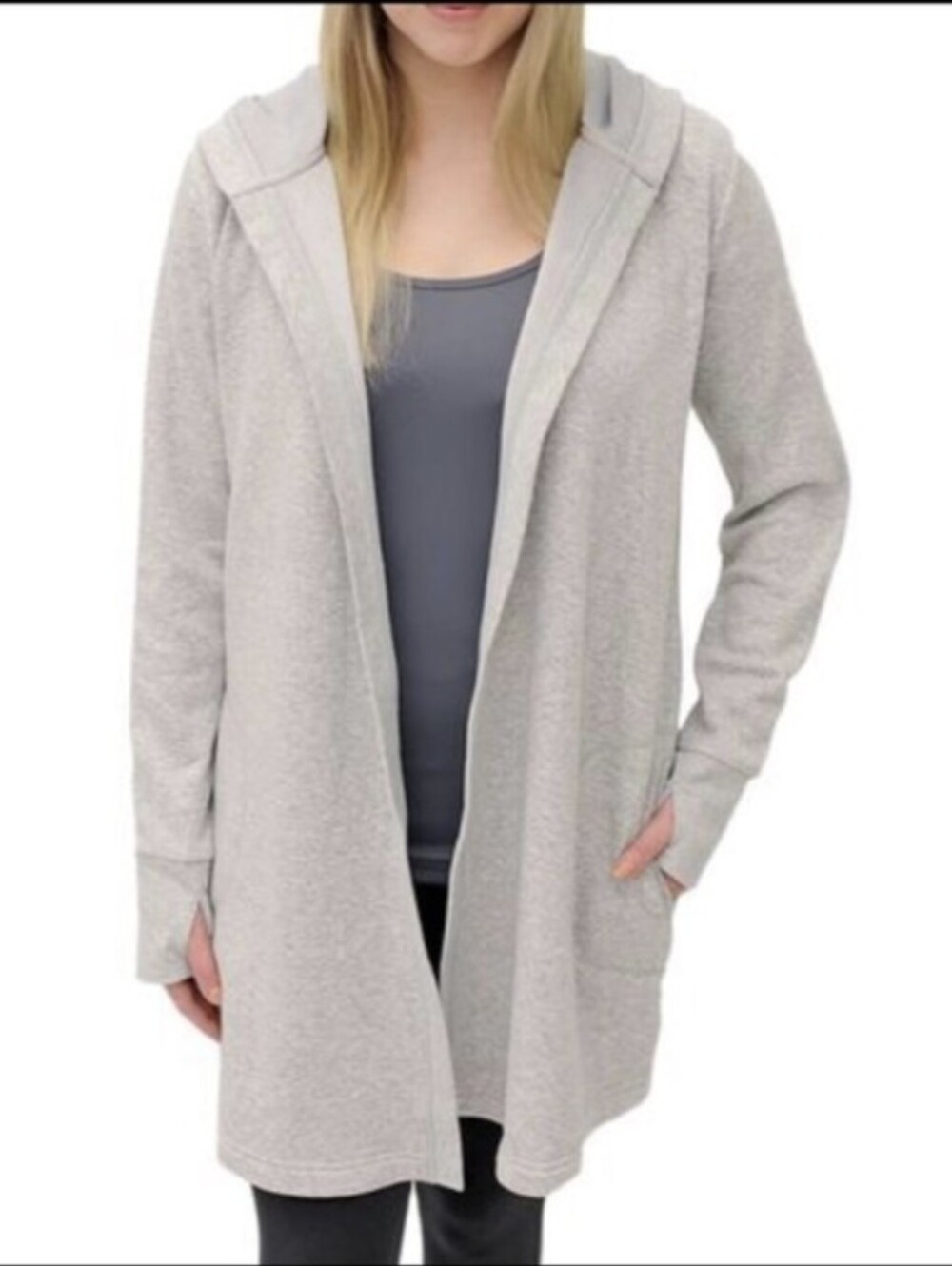ACTIVE LIFE Light Gray Hooded Open Cardigan Small